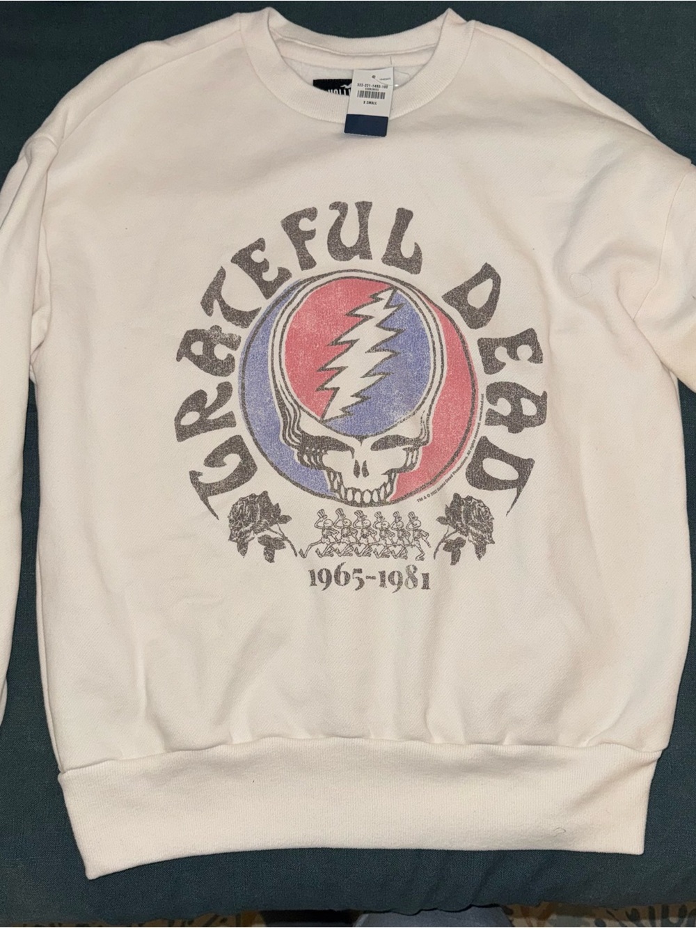 Hollister White Crewneck Sweatshirt with Red & Blue Graphic